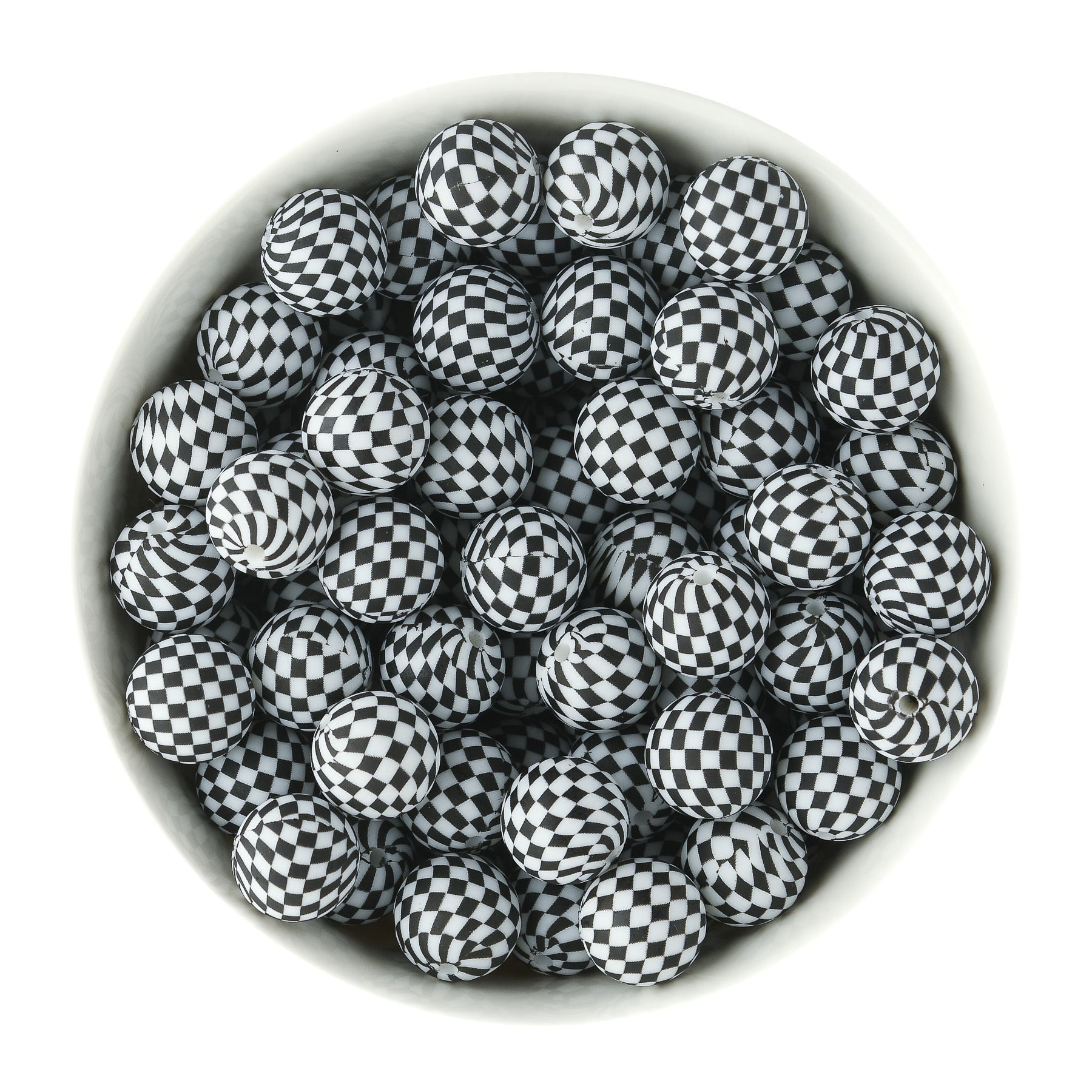 15mm Silicone Round Print Beads Black Checkered from Cara & Co Craft Supply