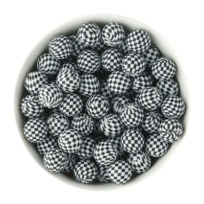 15mm Silicone Round Print Beads Black Checkered from Cara & Co Craft Supply