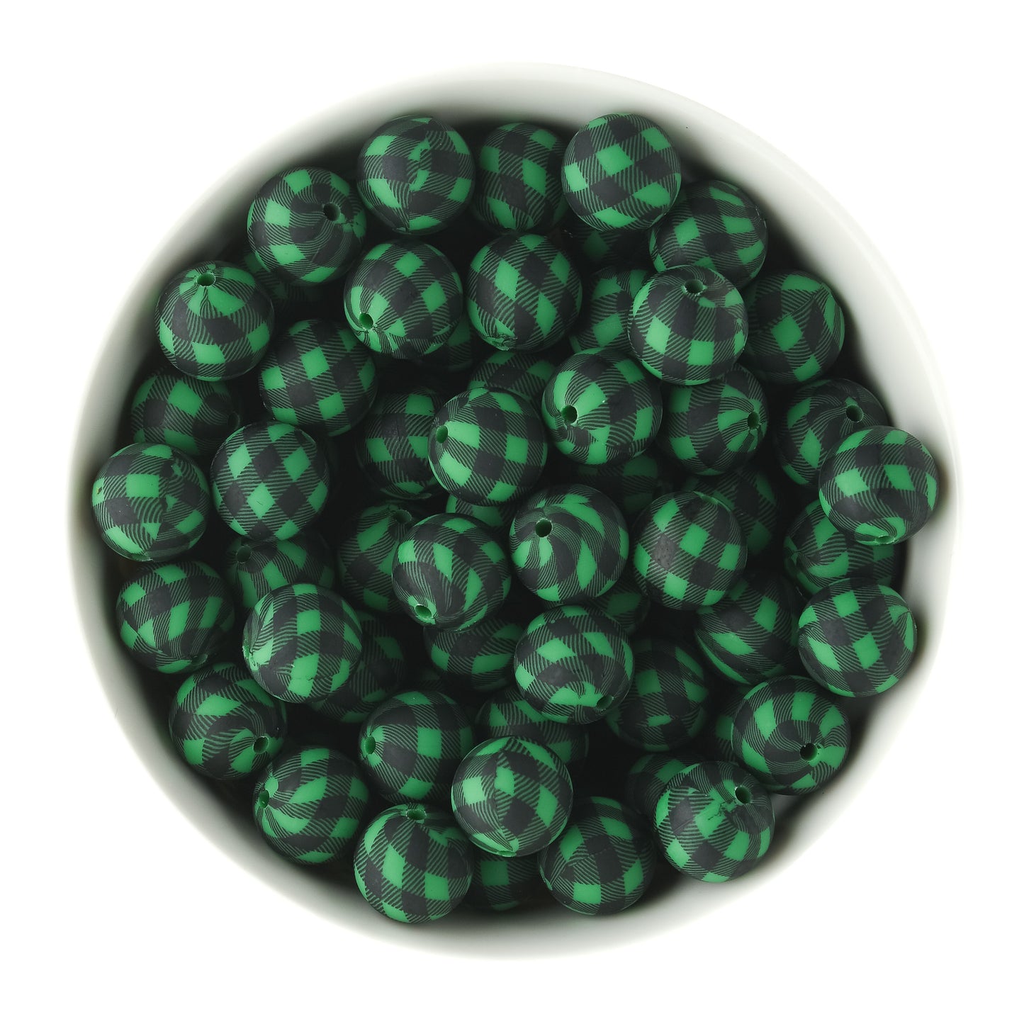 15mm Silicone Round Print Beads Hunter Plaid from Cara & Co Craft Supply