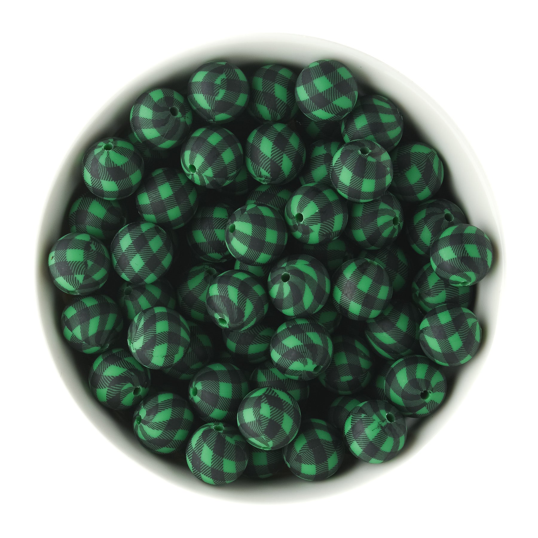 15mm Silicone Round Print Beads Hunter Plaid from Cara & Co Craft Supply