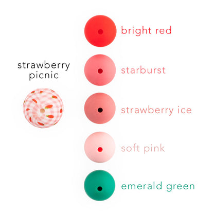 15mm Round Silicone Print Beads Color Comparison Strawberry Picnic