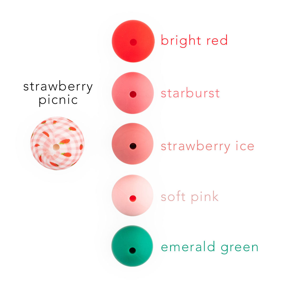 12mm Round Silicone Print Beads Color Comparison Strawberry Picnic