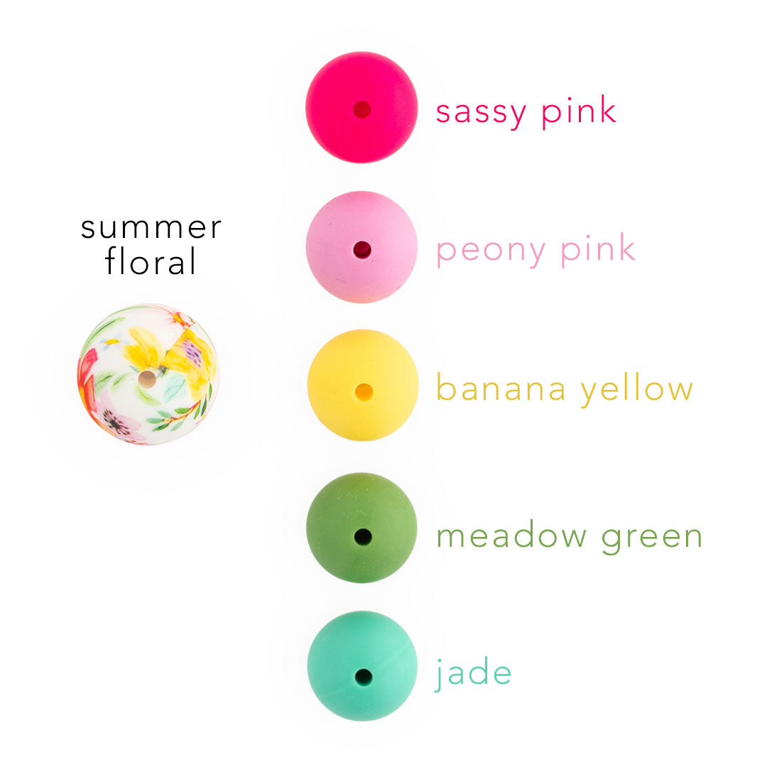 12mm Round Silicone Print Beads Color Comparison Summer Floral