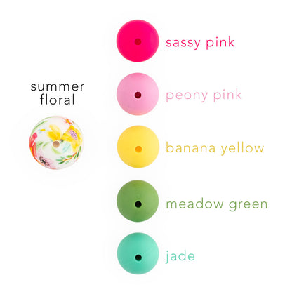 15mm Round Silicone Print Beads Color Comparison Summer Floral