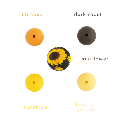 12mm Round Silicone Print Beads Color Comparison Sunflower Floral