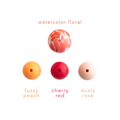 19mm Round Silicone Print Beads Color Comparison Watercolor Floral