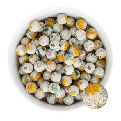 12mm Silicone Round Print Beads Boho Floral from Cara & Co Craft Supply