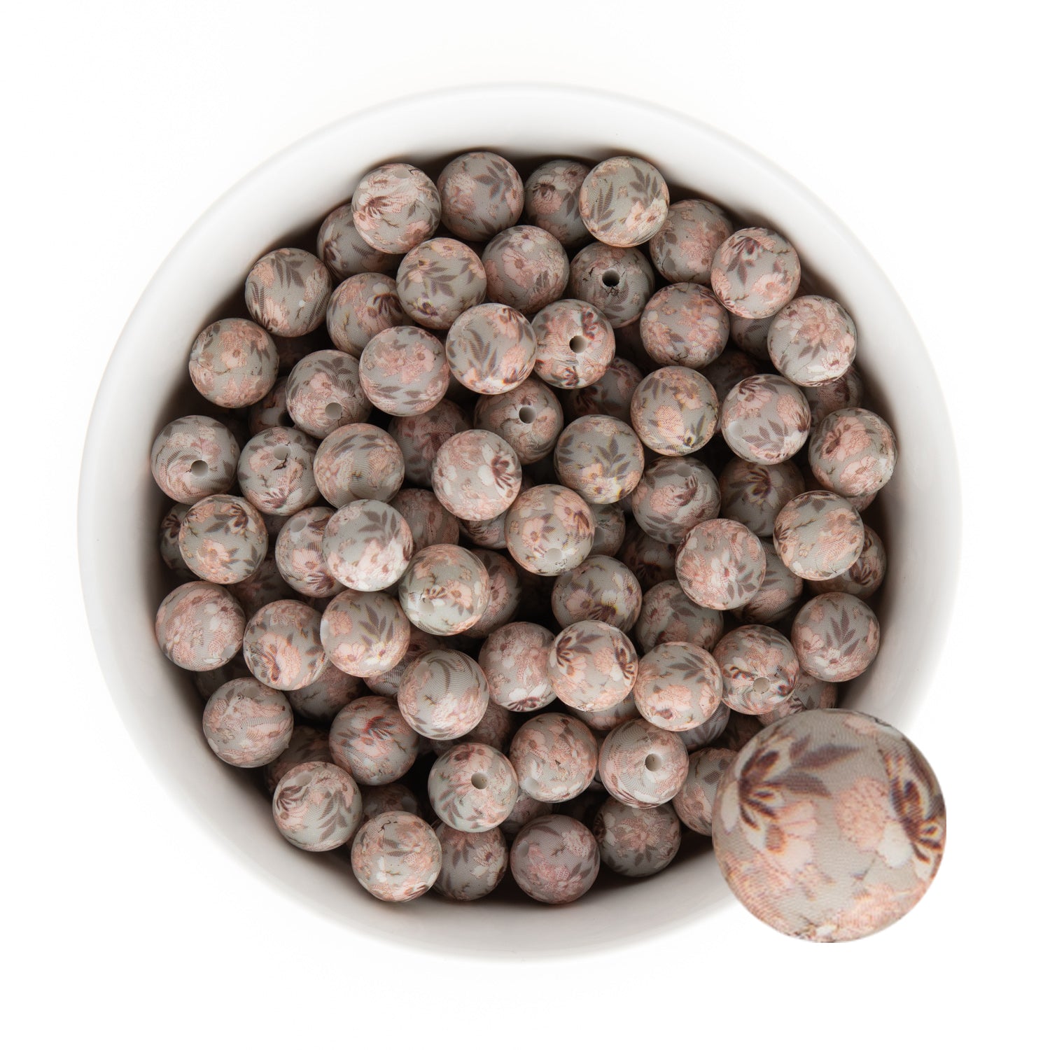 12mm Silicone Round Print Beads Delicate Floral from Cara & Co Craft Supply