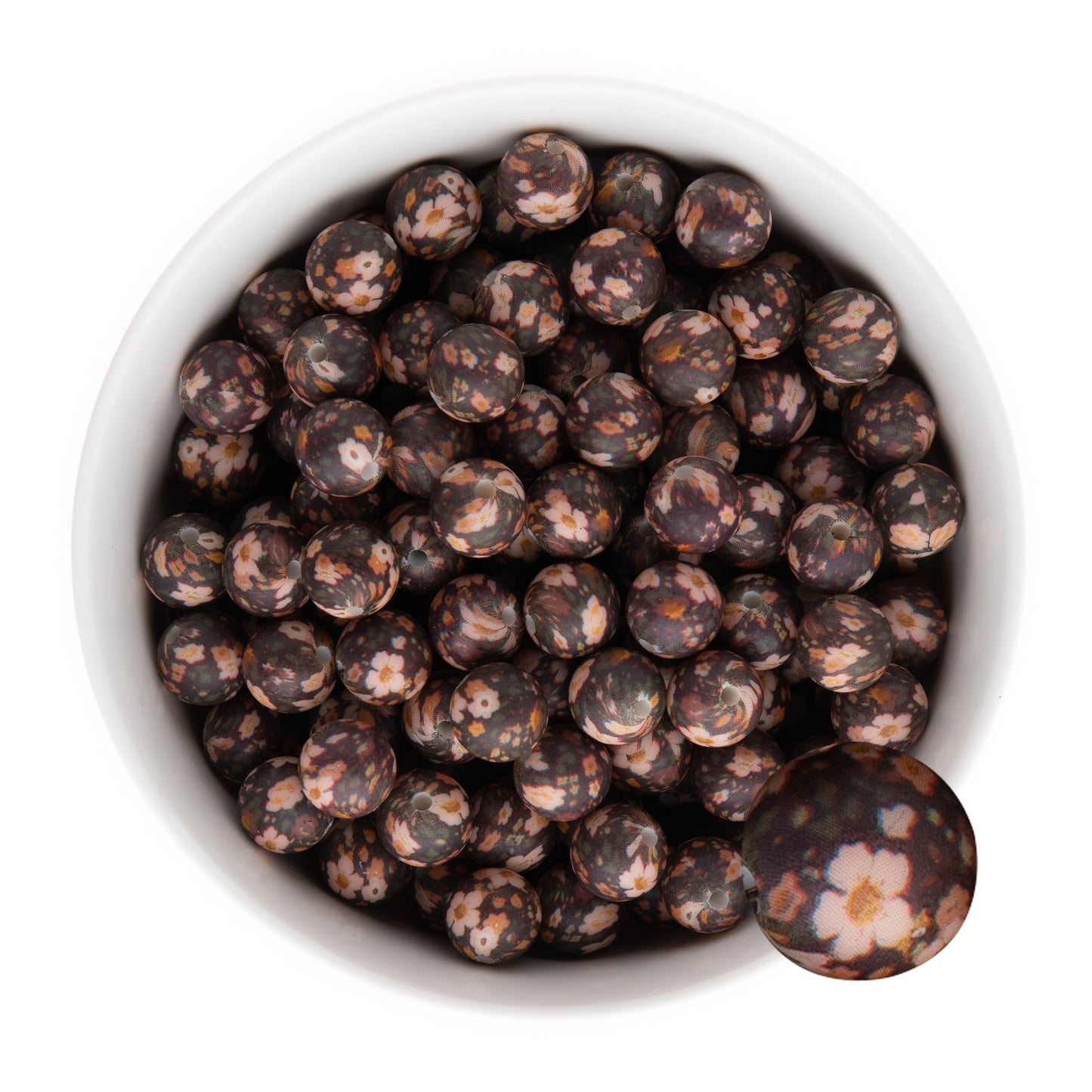 12mm Silicone Round Print Beads Nostalgic Floral from Cara & Co Craft Supply