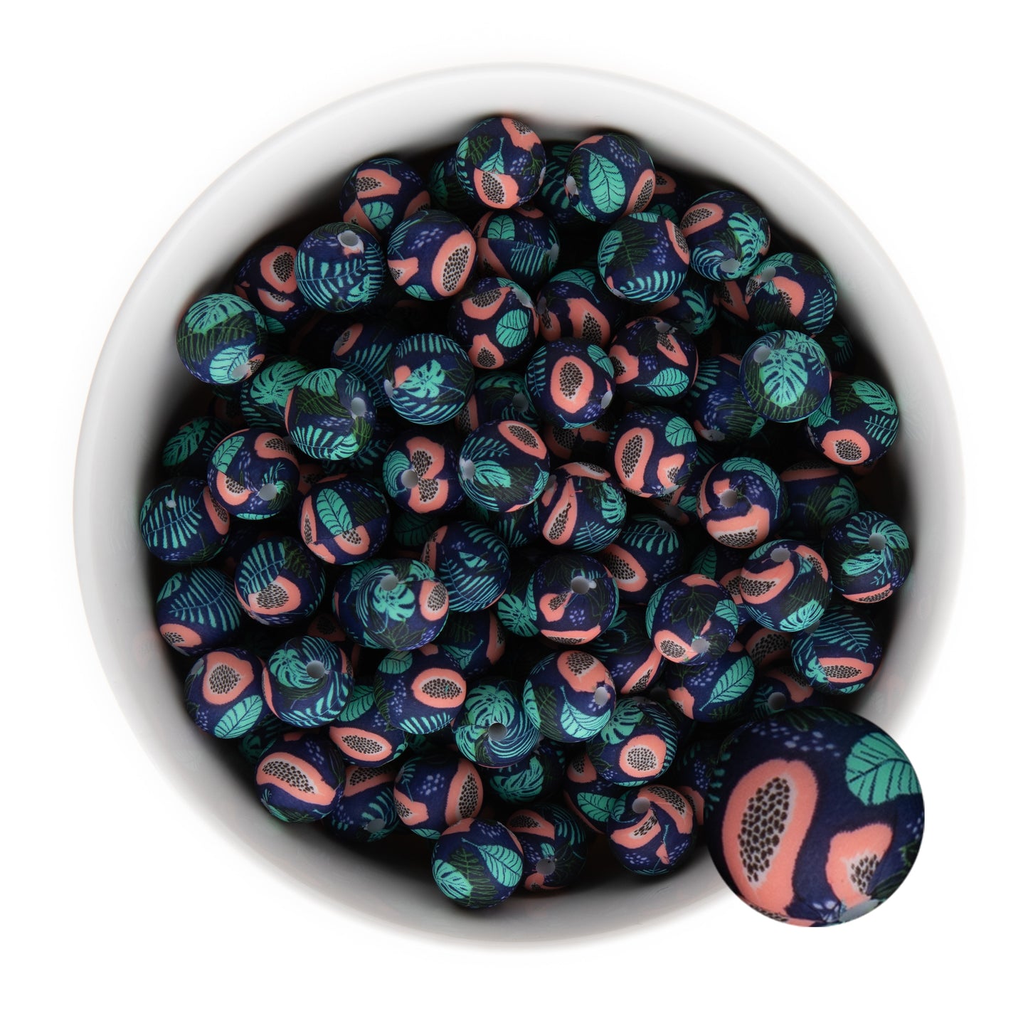 12mm Silicone Round Print Beads Pink Papaya from Cara & Co Craft Supply