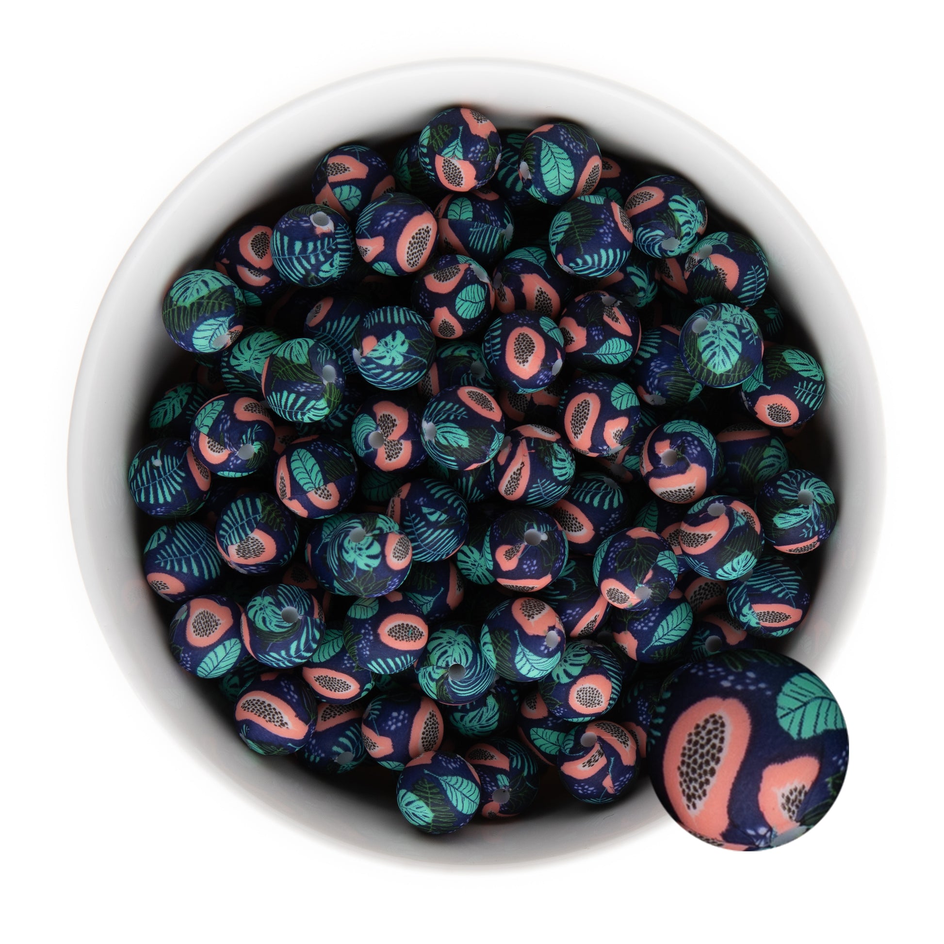 12mm Silicone Round Print Beads Pink Papaya from Cara & Co Craft Supply