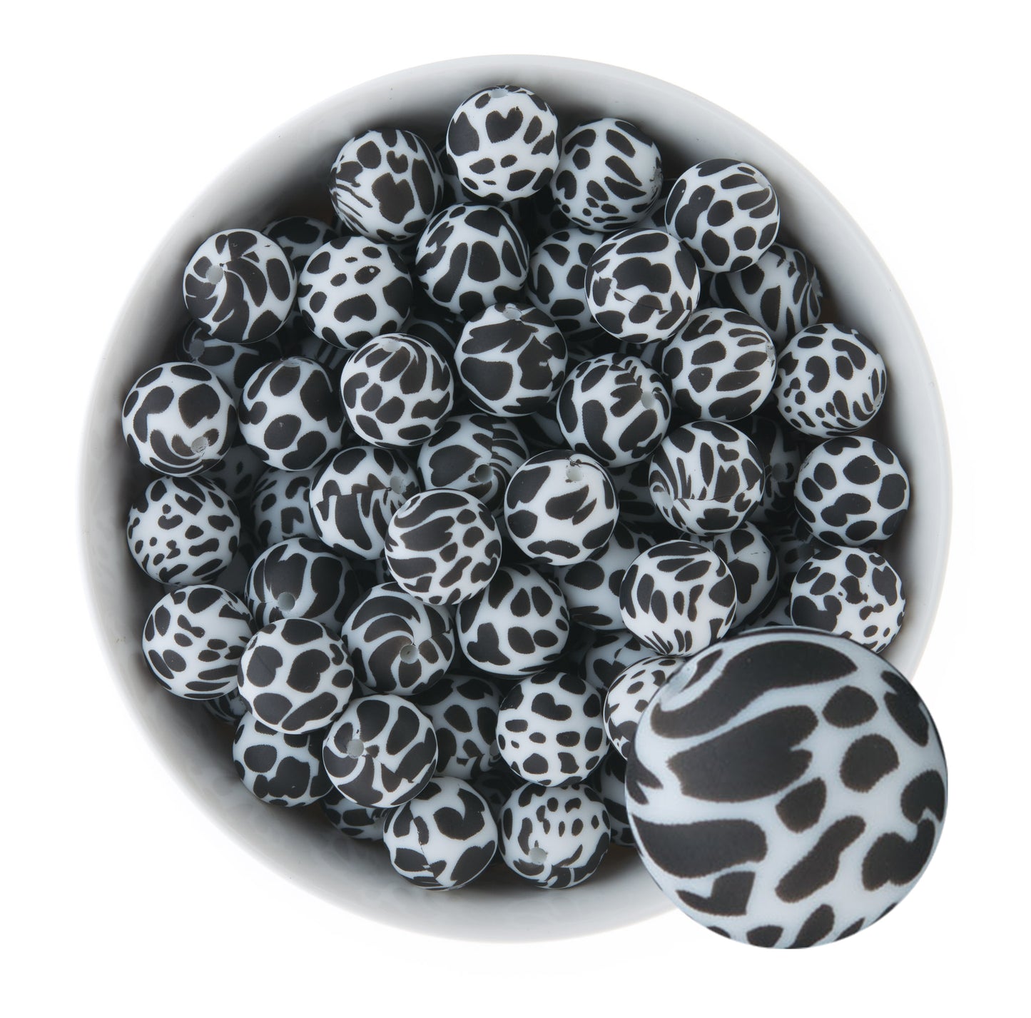 15mm Silicone Round Print Beads Cow from Cara & Co Craft Supply