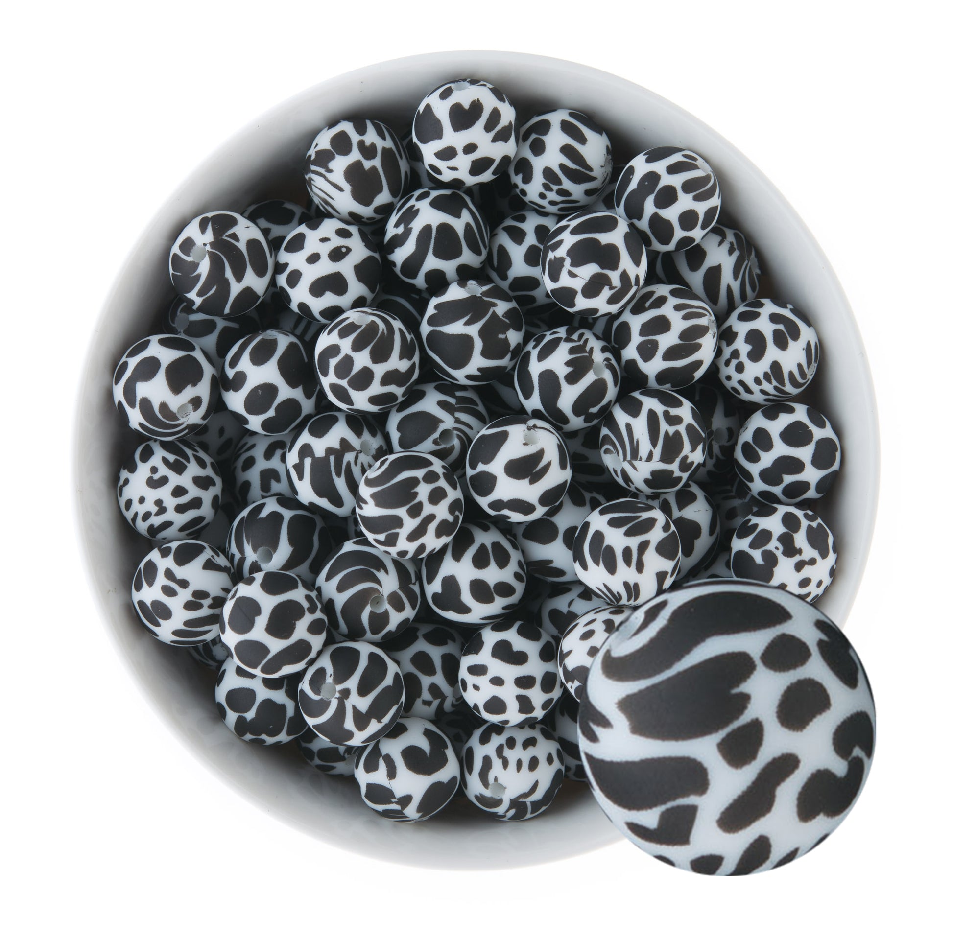 15mm Silicone Round Print Beads Cow from Cara & Co Craft Supply