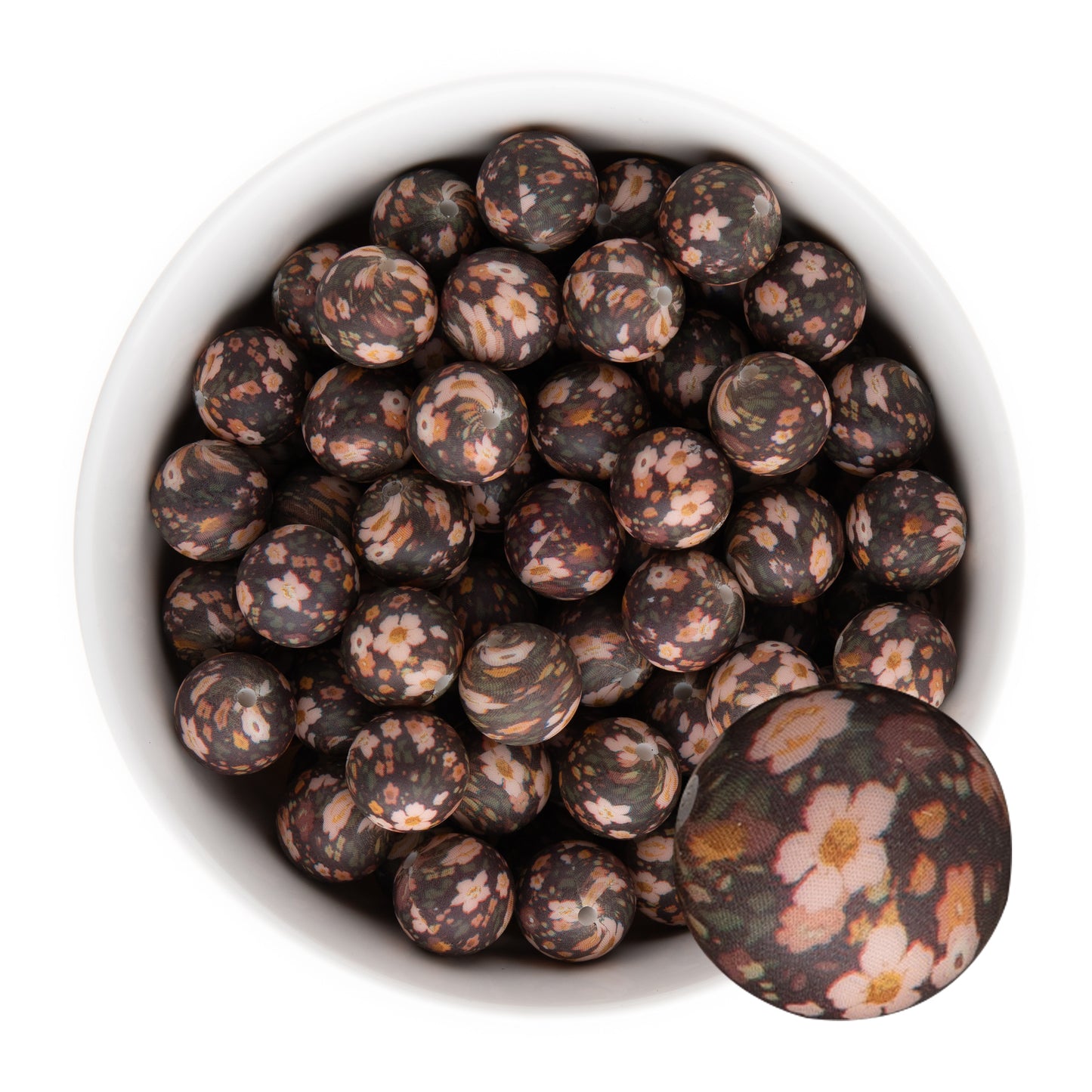 15mm Silicone Round Print Beads Nostalgic Floral from Cara & Co Craft Supply