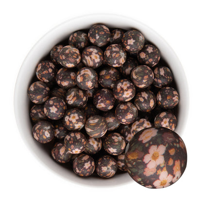 15mm Silicone Round Print Beads Nostalgic Floral from Cara & Co Craft Supply