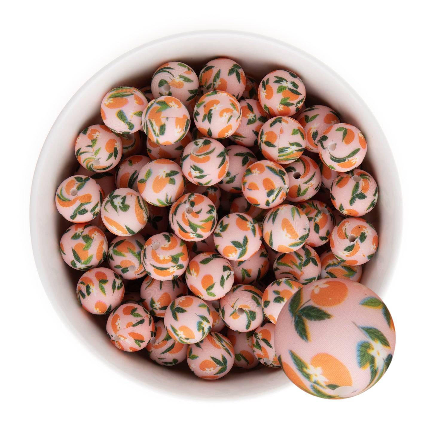 15mm Silicone Round Print Beads Just Peachy from Cara & Co Craft Supply