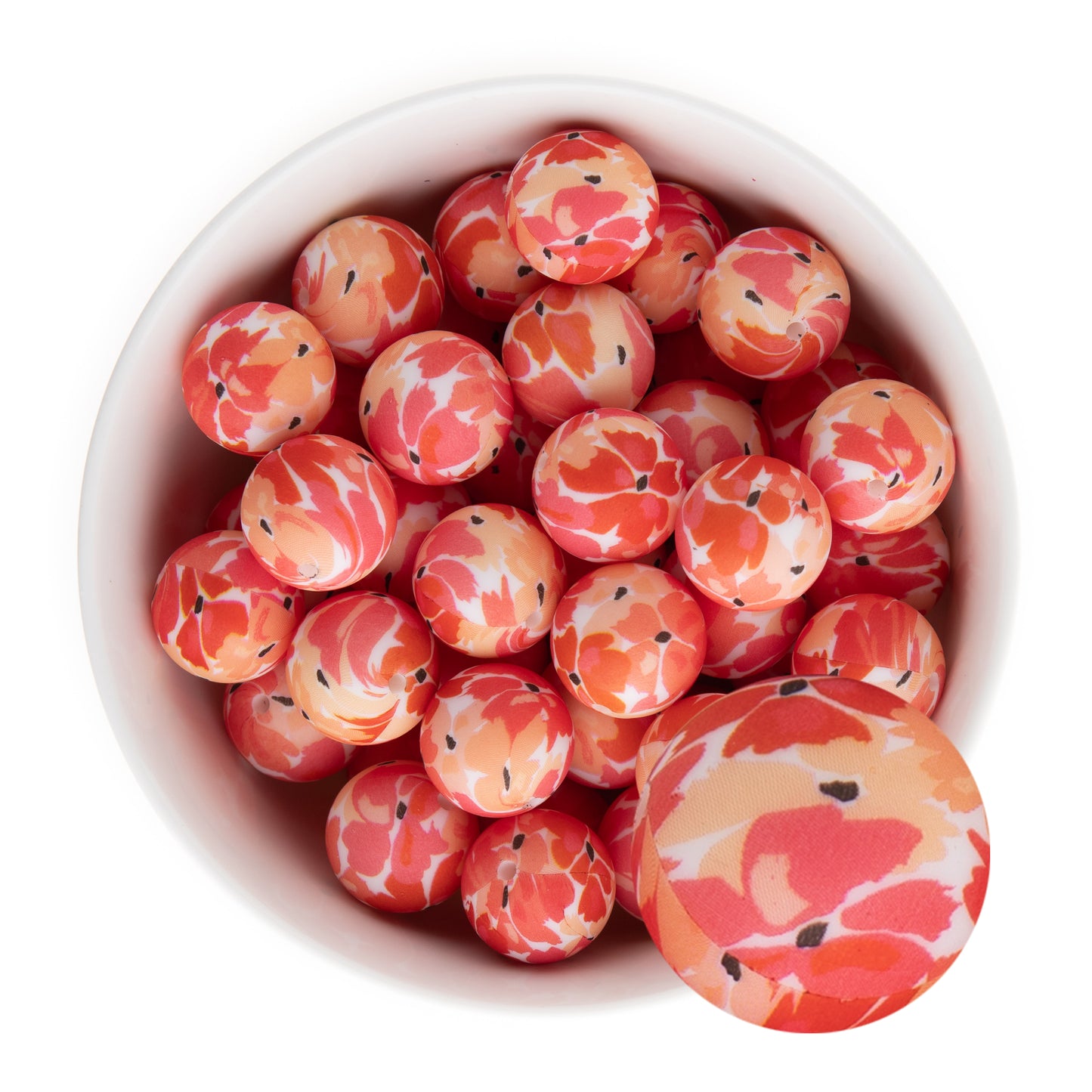 19mm Silicone Round Print Beads Watercolor Floral from Cara & Co Craft Supply