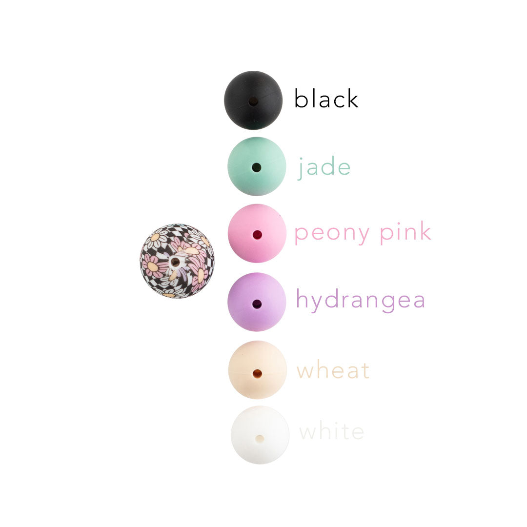 15mm Round Silicone Print Beads Color Comparison Checkered Daisies