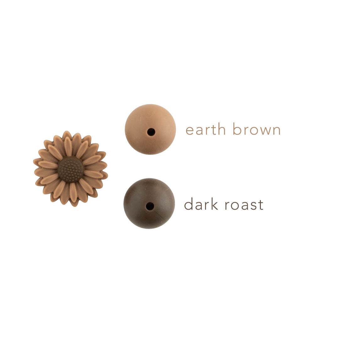 Earth Brown Daisy silicone focal bead color comparison