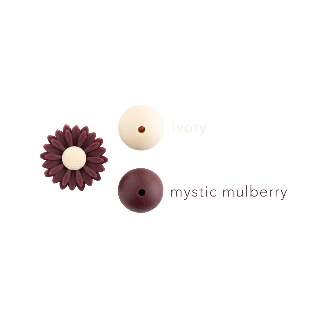 Mystic Mulberry Daisy silicone focal bead color comparison