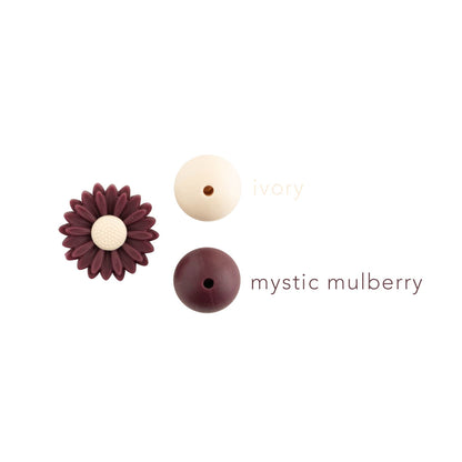 Mystic Mulberry Daisy silicone focal bead color comparison