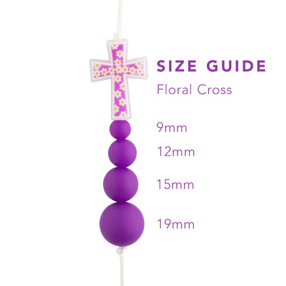 Purple Floral Cross Silicone Beads