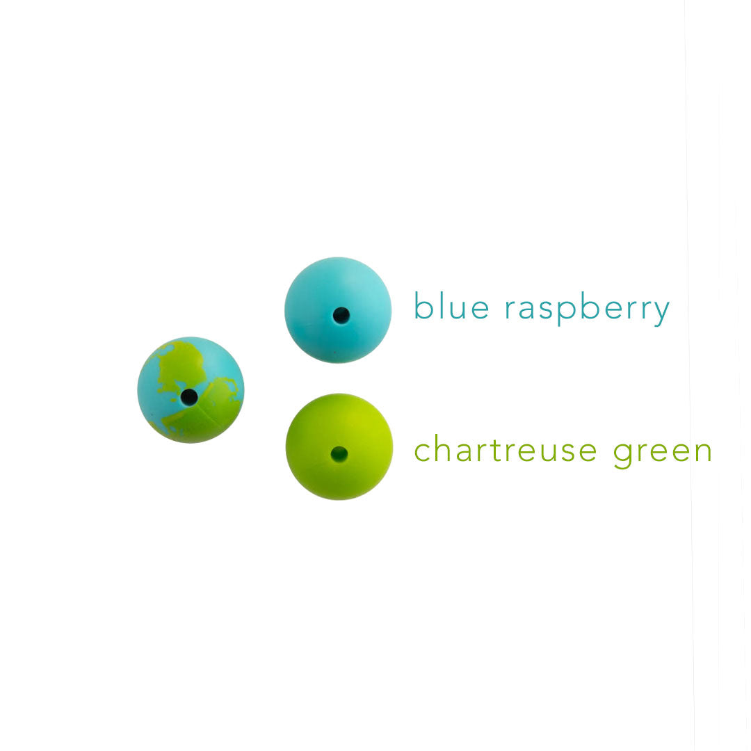 15mm Round Silicone Print Beads Color Comparison Globe Blue Raspberry