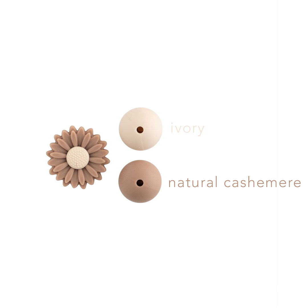 Natural Cashmere Daisy silicone focal bead color comparison