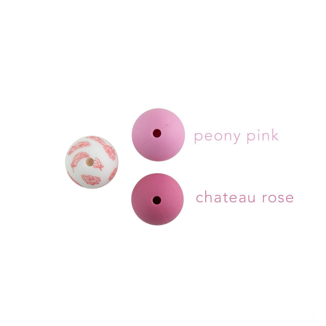 Summer 15mm Round Silicone Pink Peony Floral Print Beads for silicone crafting from Cara & Co Craft Supply