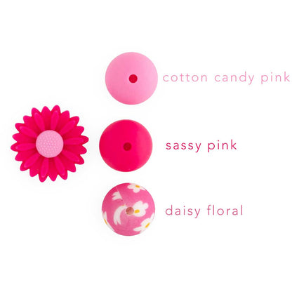 Sassy Pink Daisy silicone focal bead color comparison