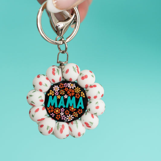 Shop the Image Sweet Cherry Mama Keychain silicone bead crafting from Cara & Co Crafting Supply