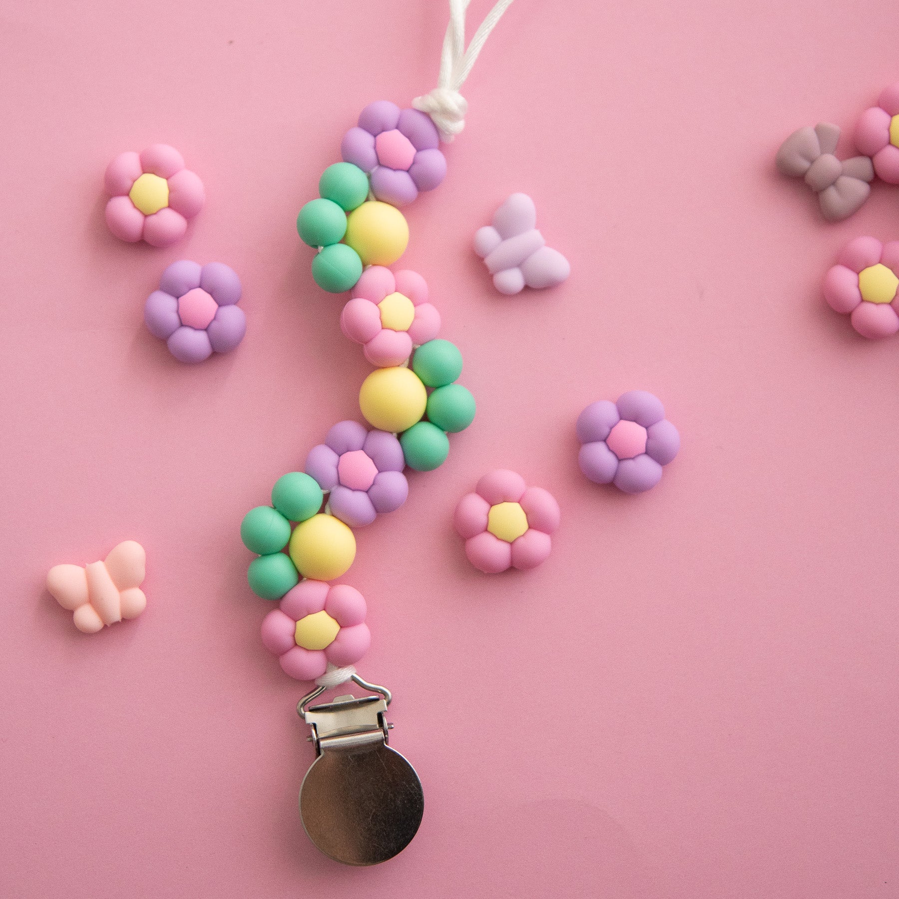 Puffy Flower Shop the Image Pacifier Clip for silicone bead crafting from Cara & Co 