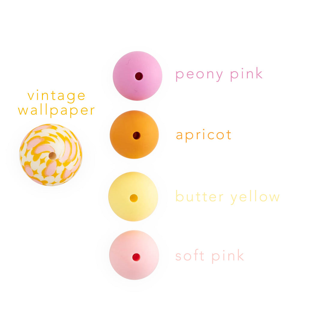 15mm Round Silicone Print Beads Color Comparison Vintage Wallpaper