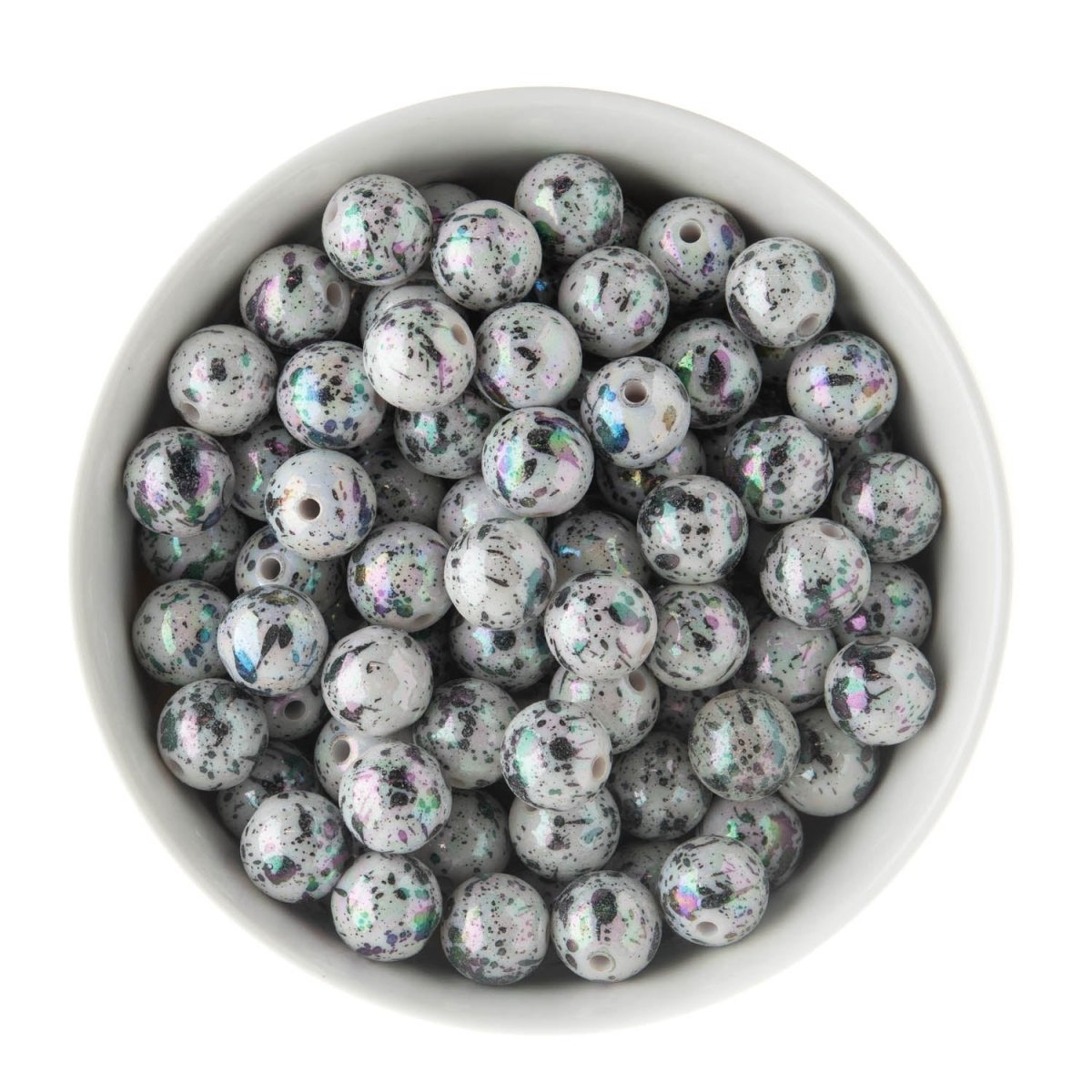Acrylic Round Beads AB Paint Splatter 14mm from Cara & Co Craft Supply