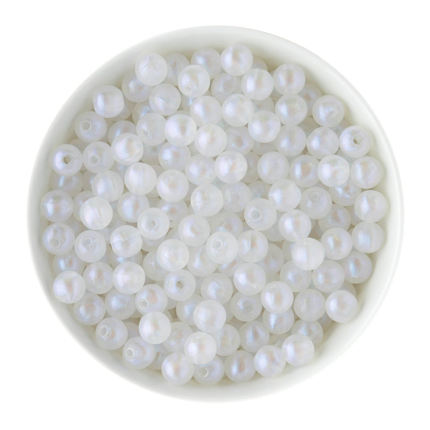 Acrylic Round Beads Clear Shimmer 10mm White AB from Cara & Co Craft Supply