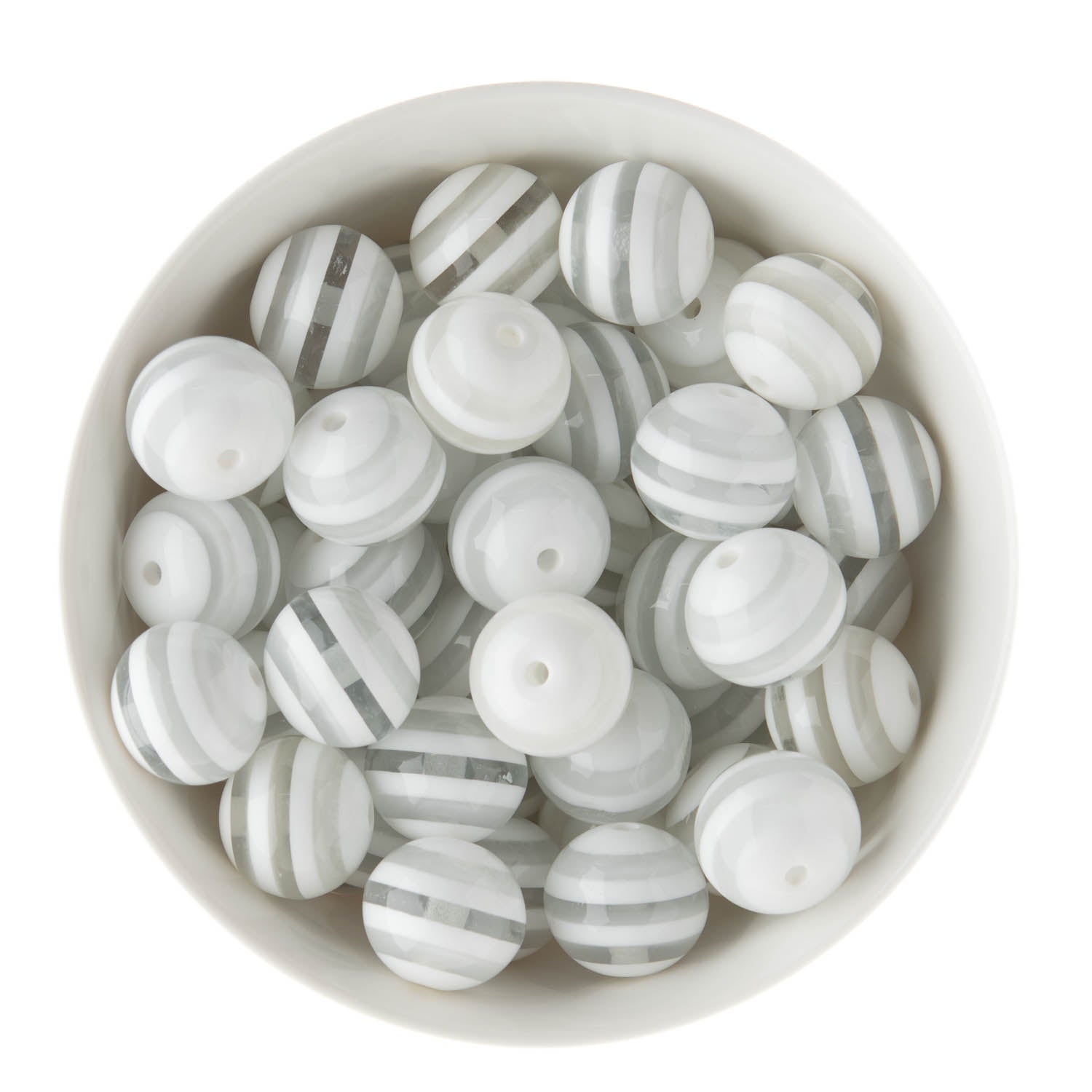 Acrylic Round Beads Striped 20mm White from Cara & Co Craft Supply