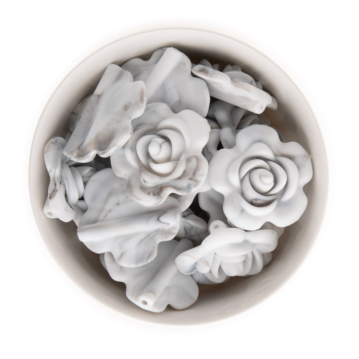 Silicone Beads Large Roses White Marble from Cara & Co Craft Supply