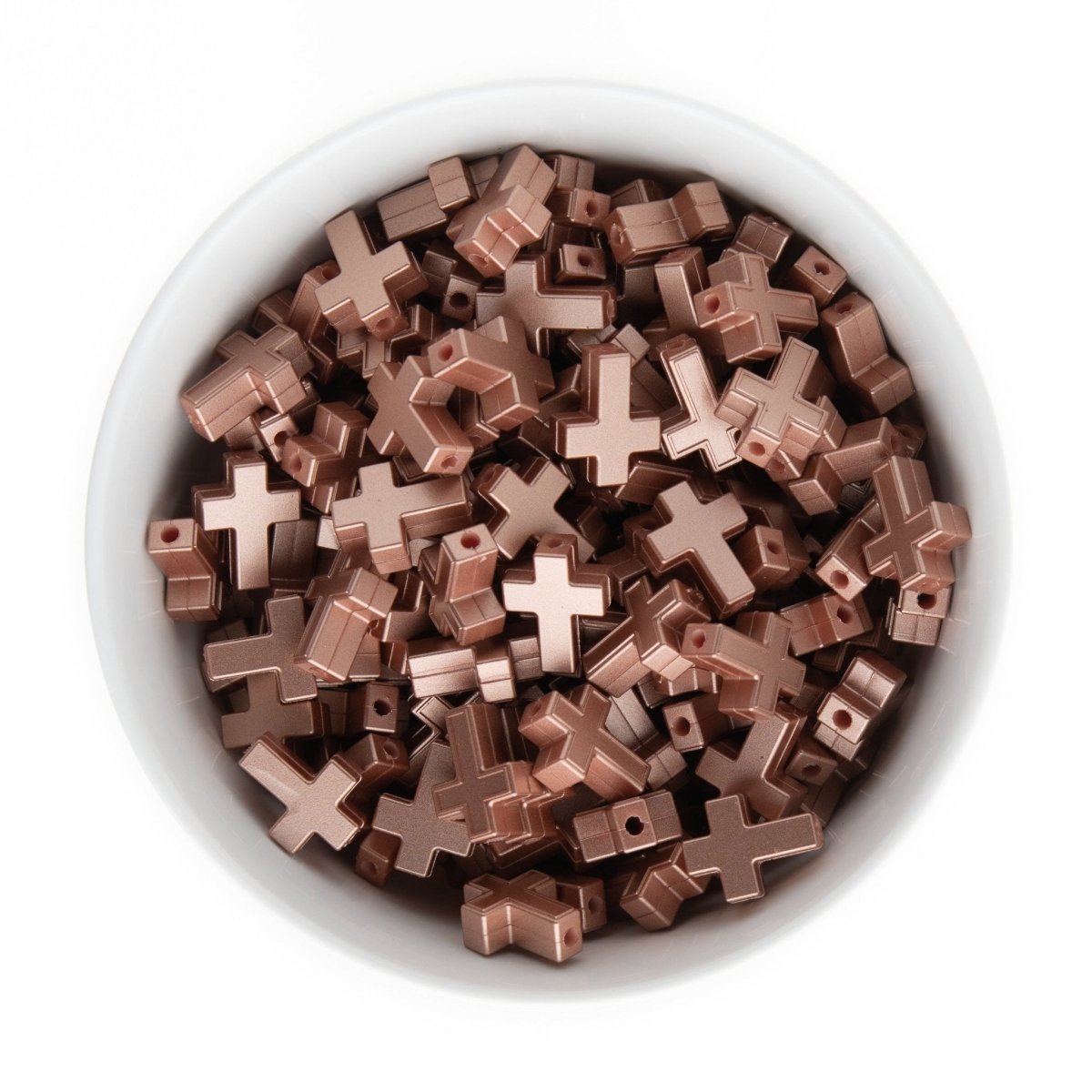 Silicone Focal Beads Crosses Metallic Rose Gold Print from Cara & Co Craft Supply
