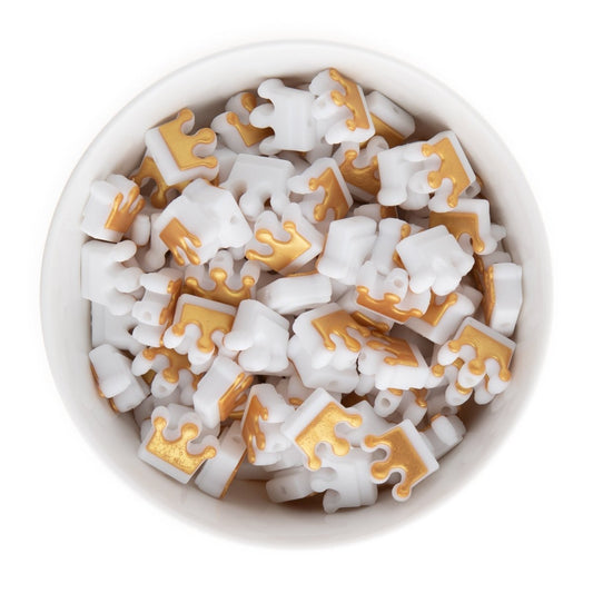 Silicone Focal Beads Gold Crowns White from Cara & Co Craft Supply