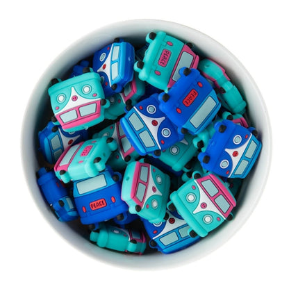 Silicone Focal Beads Hippie Bus Classic Blue from Cara & Co Craft Supply