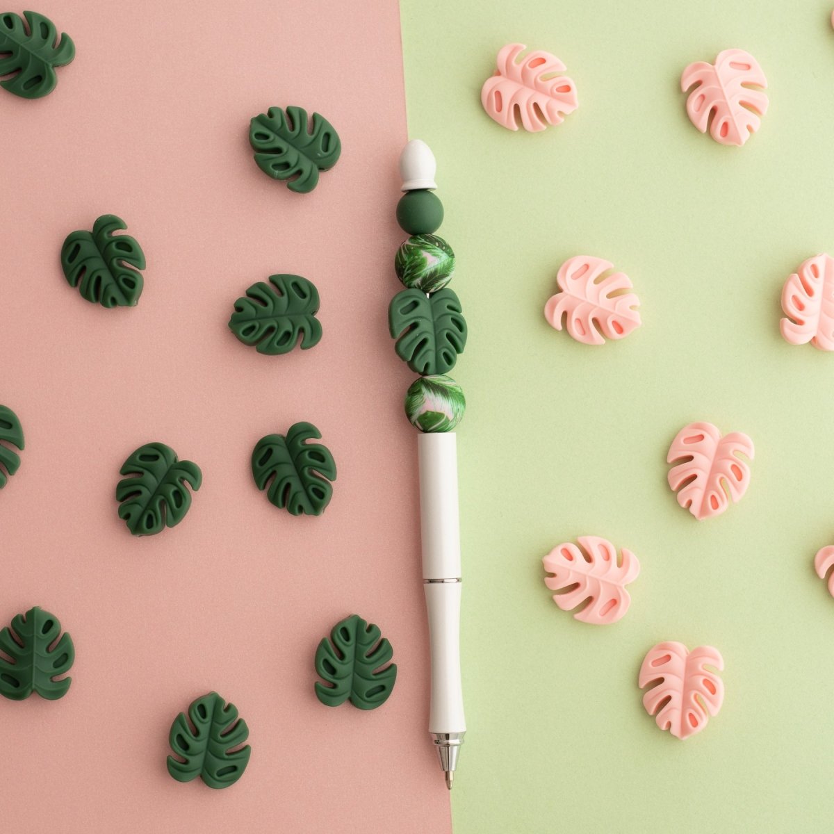 Silicone Focal Beads Monstera Leaves Wheat from Cara & Co Craft Supply