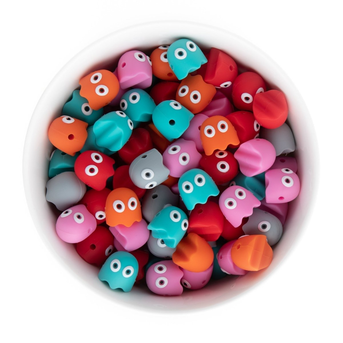 Silicone Focal Beads Pac-Man Ghosts Bright Red from Cara & Co Craft Supply