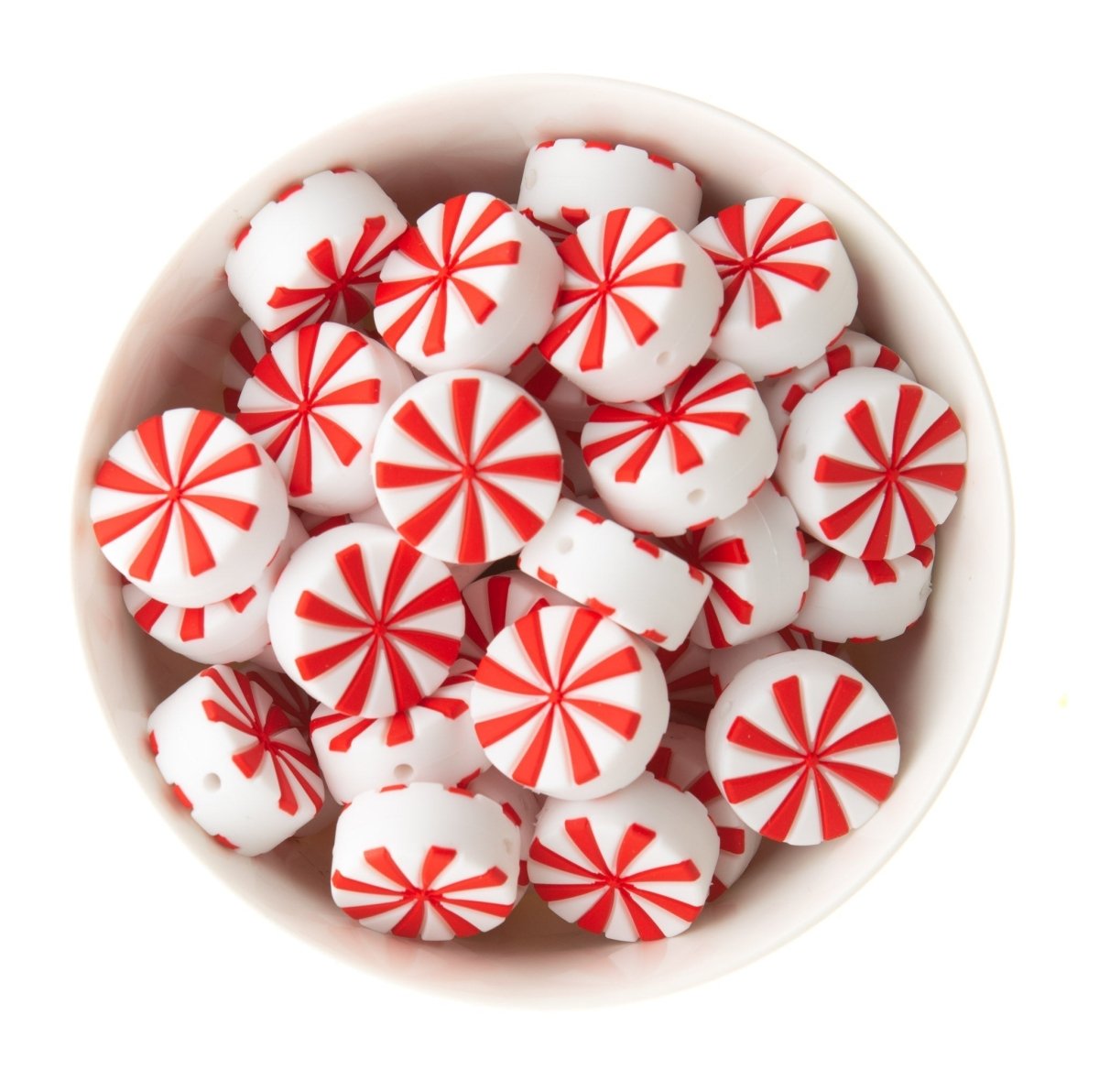 Silicone Focal Beads Peppermint Candies Bright Red & White from Cara & Co Craft Supply