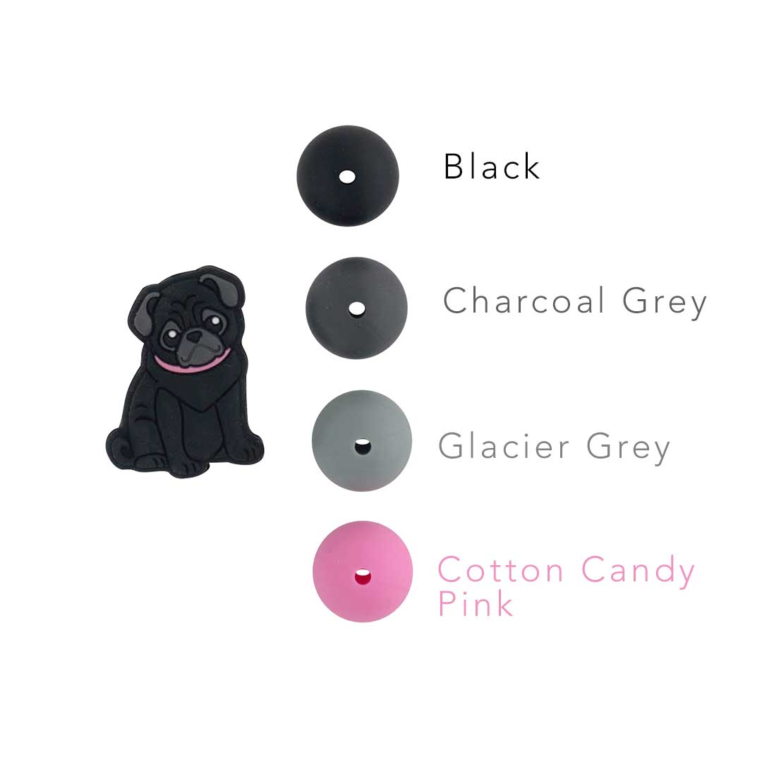 Silicone Focal Beads Pugs Glacier Grey from Cara & Co Craft Supply