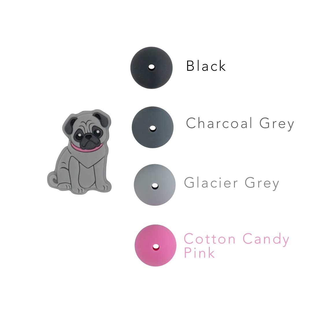 Silicone Focal Beads Pugs Glacier Grey from Cara & Co Craft Supply